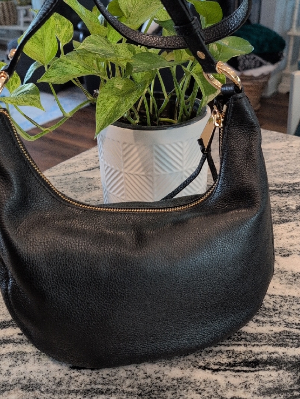 Michael Kors Rhea Black Pebbled Leather Hobo Crossbody w/Wallet - Picture 6 of 10
